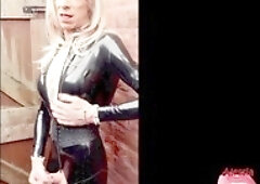 Alessia Travestita wears sexy black spandex in a dark alley