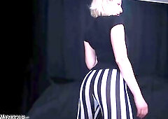 Coworker is SUCH a Tease Booty in Striped Leggings - butt tease - booty fetish - downblouse - cleavage