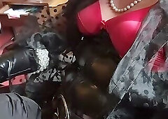 Three Slutty dominant CD play with slave man