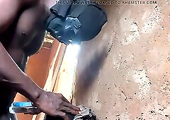 Warrior leave the battlefield & get to uncompleted building & made special masturbator & cumshot