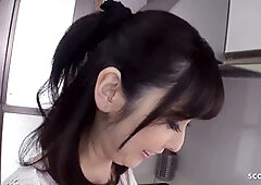 Nympho mature Japanese woman Satomi Usui gets intense with a faux-cock while talking with her neighbor