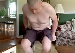 64-year-old daddy gets naked and starts tugging