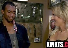 Black Buck Wright spreads legs in anal sex with blonde Kayleigh Coxx