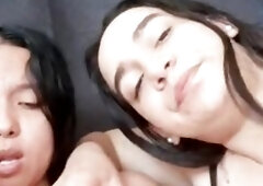 3 greatly sexy cuties taking a selfie movie scene whilst playing with their enormous lactating bazookas. See as they take turns sucking every other 