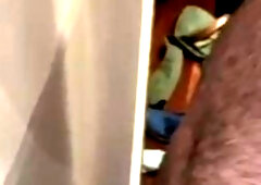 My huge cock sucked in a glory hole