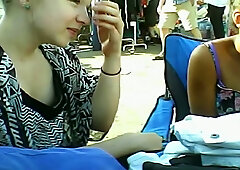 Amateur hidden camera catches a woman in a downblouse angle at the mall