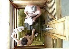 Steamy shower bareback session with a hot daddy and a sizzling twink