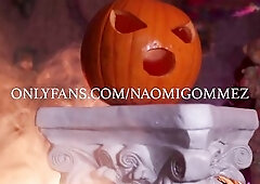 sexy transsexual top bangs a pumpkin until this babe fills it with cum pov