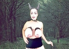 Veevee Vixen shows off her big natural tits in a bizarre solo lactation scene