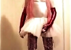 Pink haired slut in pink ballet dress