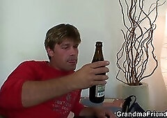 Very old cleaning woman is double fucked