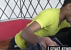 Young straight Latino's raw, intense gay spitroasting debut