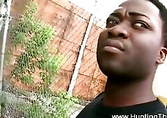 White jock gets fellatio by black from the hood