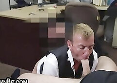 Amateur gaypawn fucked in office 3way by pawn shop owners