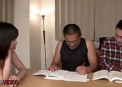 Asian Blonde Delights Men With Passionate Threesomes And Sloppy Blowjobs