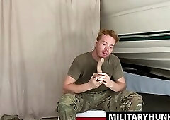 Military jock's solo anal play and big cock masturbation