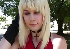 Bee Armitage toys her ass while stroking her big boner