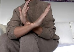 Victoria Valente shows off her stunning hands and cocoa nails in a cashmere knit look with some close-ups