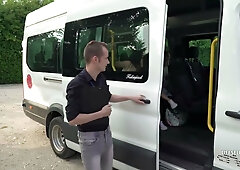 Two college girls welcome the delivery man with kisses and end up in a wild threesome