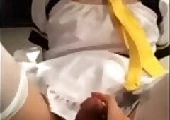 Amateur asian cd cums while riding cock