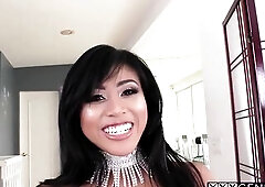 Vicious large dick tgirl Chanel Santini screwed hard her Oriental ally with soaked hirsute vagina Ember Snow That Babe pulled out her large knob and h