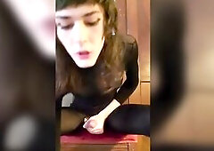 Large penis transsexual Rose Marie cums all over herself