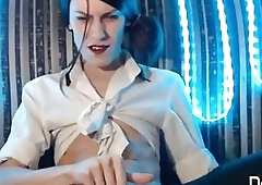 Seductive shemale tastes her own cum after stroking her shaft