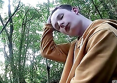 Horny Andy Companion Rides Dildo While Dick Rubbing Outdoor