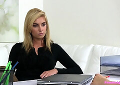 Agent licks her pussy & cums hard in office - Sexy Blonde Agent loves Provocative Arousing Office Sex