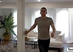 Curvy TS analed horny MILF in kitchen