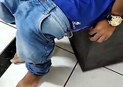 A black stud screaming in ache and taking hold of the inked ash-blonde stud's boner.