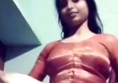 Gouthami reddy manthena removing saree blouse & showing hot sexy black bra in bedroom