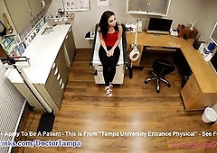 Step into the exam room of Tampa University & see Lilith Rose undergo her mandatory fresh student physical at Doctor Tampa's gloved hand whil