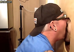 Cum in mouth gaydaddy sucks gloryhole cock at his home