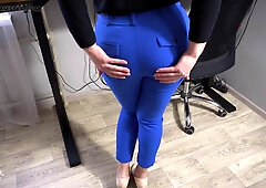 Office Secretary Teases Her Panty Line Till She Takes Off Pants