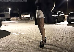 Walk in my ebony transparent Latex hose with high heels