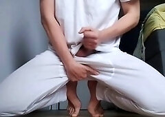 Horny twink shoots massive load while jerking off loudly