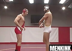 Grown men wrestle and then engage in bondage and edging