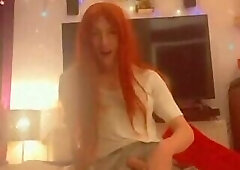 Beautiful Dutch sissy shows and strokes her big dick