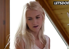 Blonde beauties Ashley Love and Katy Rose share an oiled massage with rising tension