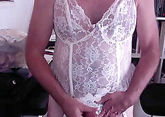 cd in milky lace torsolette -cub- and panty show with spunk