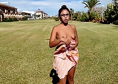 Playful little Latina beauty struts naked through the city, teasing and pleasuring herself in front of mesmerized onlookers