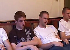 Group of men enjoy mutual masturbation in a circle