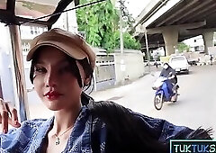 Super cute Thai teen amateur picked up in a Tuk Tuk for threesome