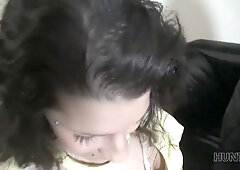 HUNT4K. Sucking cock next to her bf