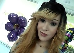 Cute exotic shemale vixen is destroyed by big black cock