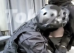 Edging my friend in swat gear