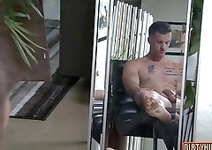 Muscle gay dildo with cumshot