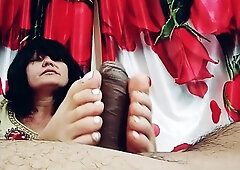 Footjob, Blowjob Video With Nice-looking Slut Wife