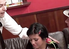 2 blond milfs and a brunette hair with an astounding booty are sharing 2 large cocks in group-sex